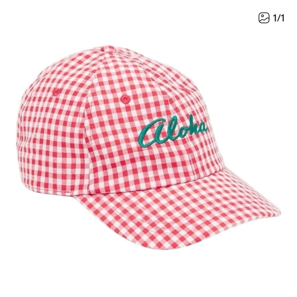 NWT Old Navy Aloha embroidered Red Gingham Cap with Embroidered Logo